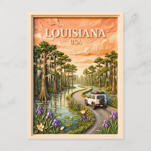 Louisiana Roadtrip Vintage Bayou Sumpf 3D Textur Postkarte