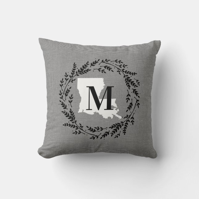 Louisiana Rustic Wreath Monogram Throw Kissen (Vorderseite)