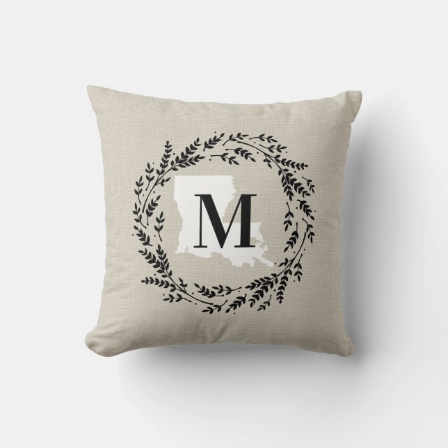 Louisiana Rustic Wreath Monogram Throw Kissen (Vorderseite)