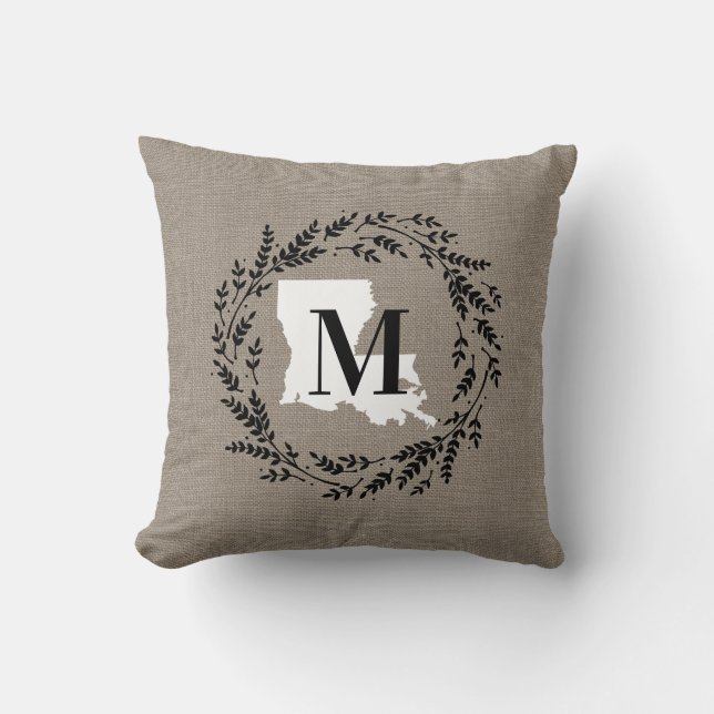 Louisiana Rustic Wreath Monogram Throw Kissen (Vorderseite)