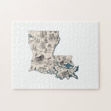 Louisiana Shaped Creole Vintag Picture Map Cajun