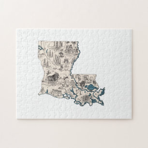 Louisiana Shaped kreolisch Vintage Karte Cajun Puzzle