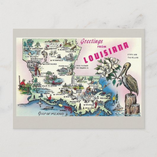 Louisiana Staat Karte Postkarte (Vorderseite)