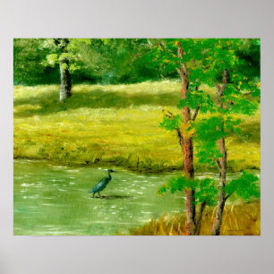 Louisiana-Teich und blauer Reiher Poster