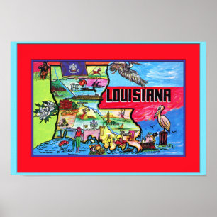 Louisiana Tourist Map Poster