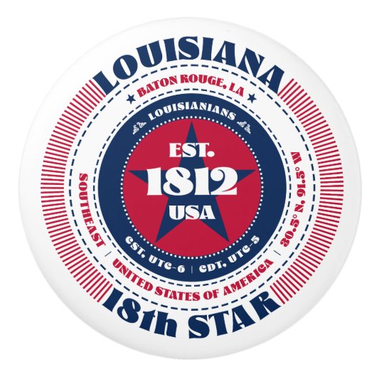 Louisiana US-Staat Red White Blue Typografy Keramikknauf (Vorderseite)