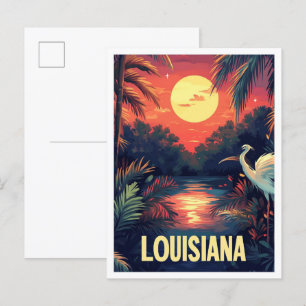 Louisiana USA Art Vintag Illustration Travel Postkarte