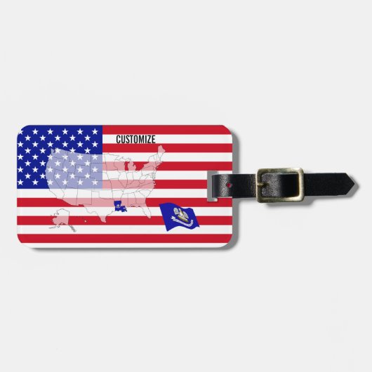 Louisiana USA State Flag Map Gepäckanhänger (Vorderseite horizontal)