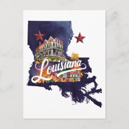 Louisiana USA State Shaped Vintage Watercolor Postkarte