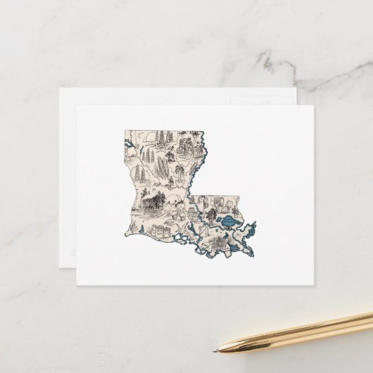 Louisiana Vintage Abbildung Karte Antiker Staat Di (Vorderseite/Rückseite Beispiel)