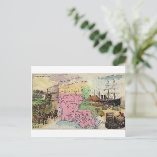 Louisiana, Vintage Karte von 1889 (Stehend Vorderseite)