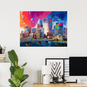 Louisville Farbige Skyline Abstrakte Kunst Poster