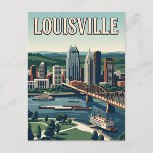 Louisville Kentucky Flussufer Skyline Vintage Art Postkarte