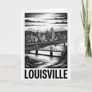 Louisville Kentucky Skyline Schwarz Weiß Holzschni Karte