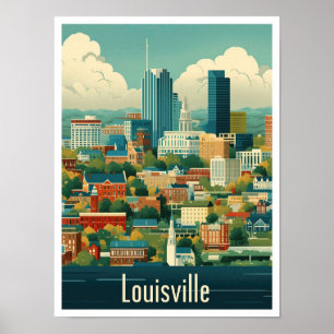 Louisville Kentucky US Vintage Travel Illustration Poster