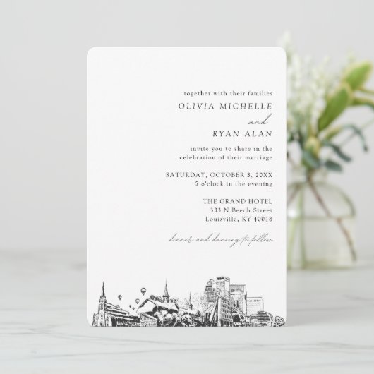 Louisville Wedding Elegant Skyline Einladung (Stehend Vorderseite)