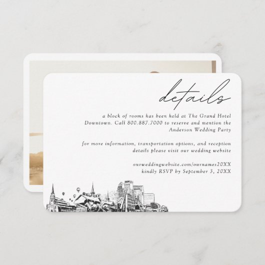 Louisville Wedding Hotel Zimmerblockdetails Begleitkarte (Vorne/Hinten)