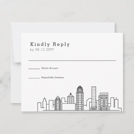 Louisville Wedding | Stilisierte Skyline-UAWG RSVP Karte (Vorderseite)