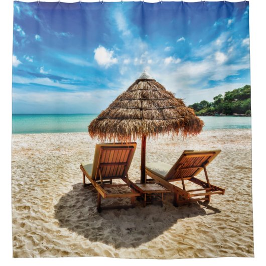 Lounge Chairs Beach throw Pillow Duschvorhang (Vorderseite)