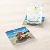 Lounge Chairs Beach throw Pillow Glasuntersetzer (Schrägansicht)