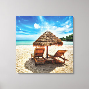 Lounge Chairs Beach throw Pillow Leinwanddruck