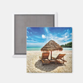 Lounge Chairs Beach throw Pillow Magnet (Vorderseite/Rückseite)
