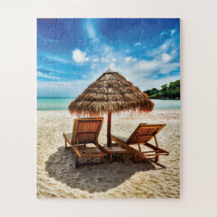 Lounge Chairs Beach throw Pillow Puzzle