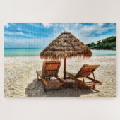 Lounge Chairs Beach throw Pillow Puzzle (Horizontal)