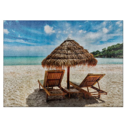 Lounge Chairs Beach throw Pillow Schneidebrett (Vorderseite)