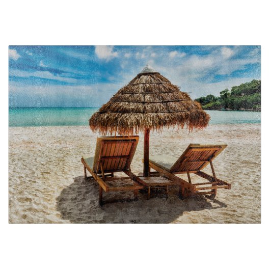 Lounge Chairs Beach throw Pillow Schneidebrett (Vorderseite)