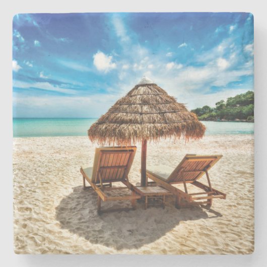 Lounge Chairs Beach throw Pillow Steinuntersetzer (Vorderseite)