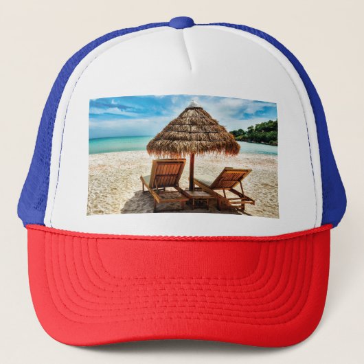 Lounge Chairs Beach throw Pillow Truckerkappe (Vorderseite)