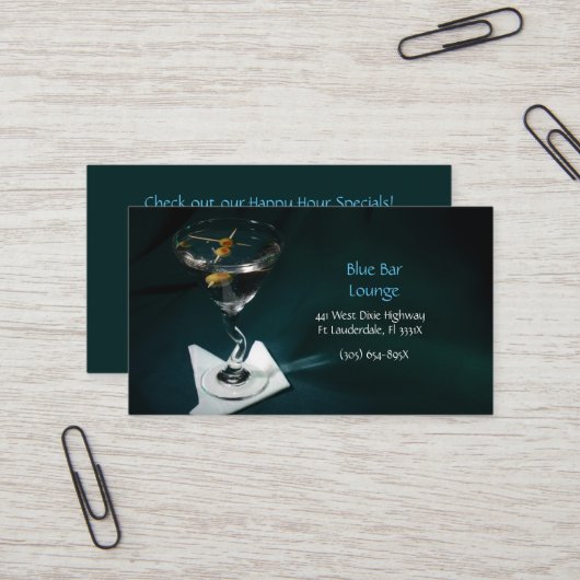Lounge Dark Green Martini Bar Business Card Visitenkarte (Vorderseite/Rückseite Beispiel)