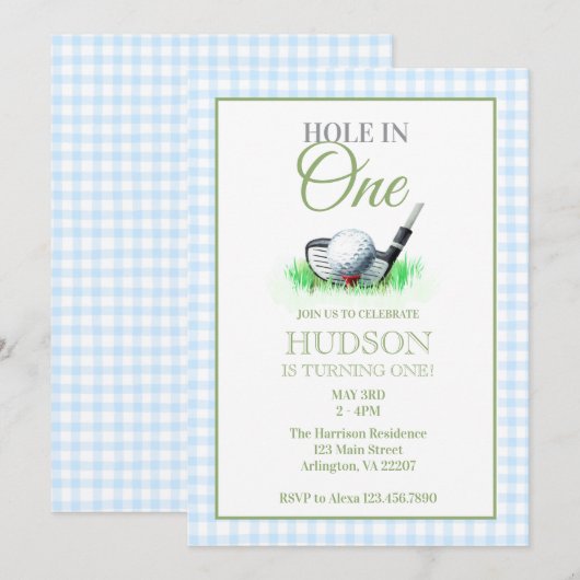 Lounge in One First Birthday Einladung - Golf Them (Vorne/Hinten)