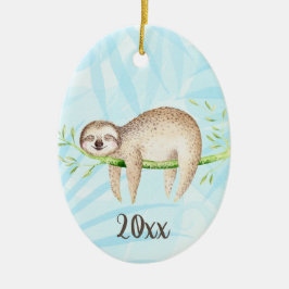Lounges Sloth Keepake - individualisierbares Jahr Keramik Ornament