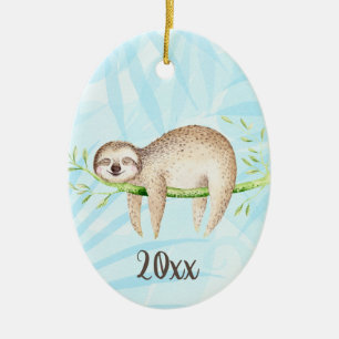Lounges Sloth Keepake - individualisierbares Jahr Keramik Ornament
