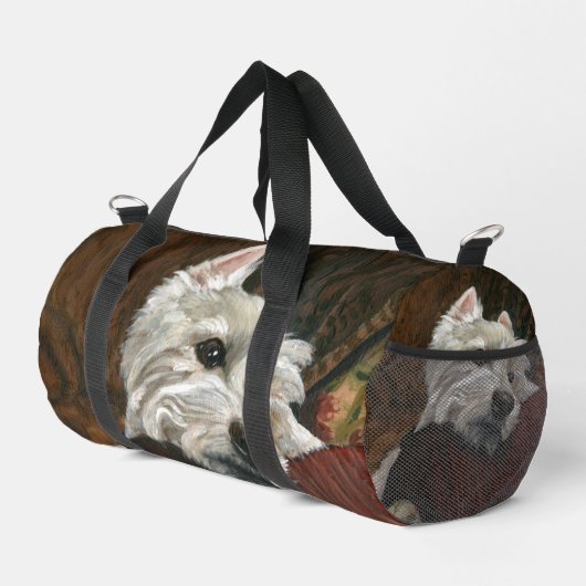 Lounging Westie auf Sofa Duffle Bag (Rechte Ecke)