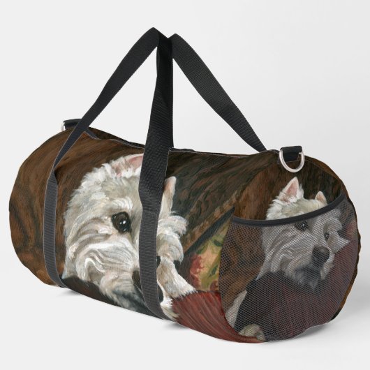 Lounging Westie auf Sofa Duffle Bag (Rechte Ecke)