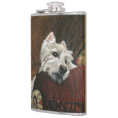 Lounging Westie auf Sofa Flachmann (Links)