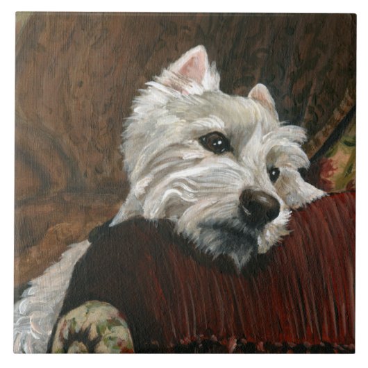 Lounging Westie auf Sofa Fliese (Vorderseite)