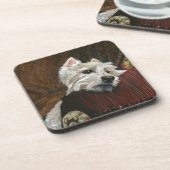 Lounging Westie auf Sofa Getränkeuntersetzer (Linke Seite)