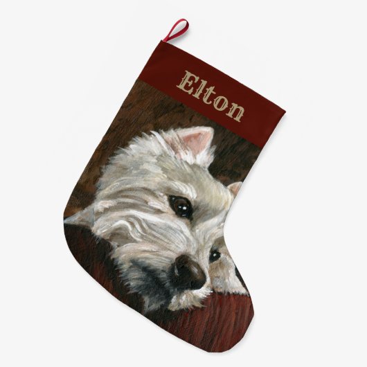 Lounging Westie auf Sofa Großer Weihnachtsstrumpf (Vorderansicht (hängend))