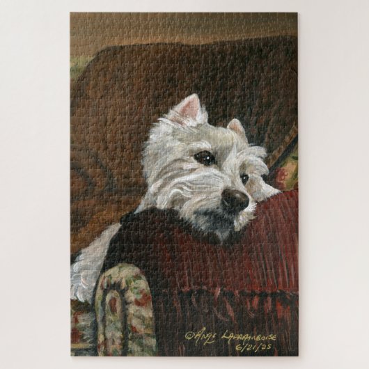 Lounging Westie auf Sofa Puzzle (Vertikal)