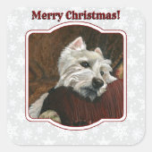 Lounging Westie auf Sofa Quadratischer Aufkleber (Vorderseite)