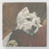 Lounging Westie auf Sofa Steinuntersetzer (Vorderseite)