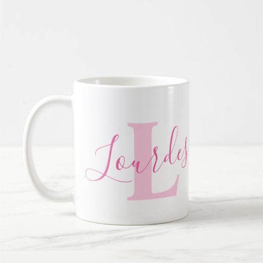 Lourdes Name Bedeutung und monogramm rosa Text Kaffeetasse (Links)