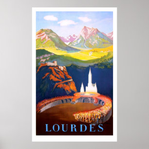 Lourdes, Stadt und Kirche. Pyrenäen Poster