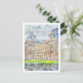 Louvre Musem Paris Frankreich Reisen Wasserfarbe Postkarte (Stehend Vorderseite)