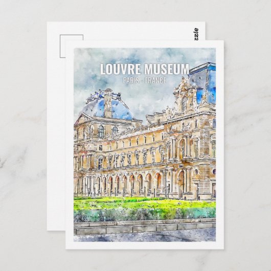 Louvre Musem Paris Frankreich Reisen Wasserfarbe Postkarte (Vorne/Hinten)