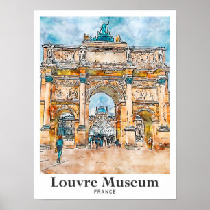 Louvre-Museum Frankreich Aquarell Handgezeichnet Poster